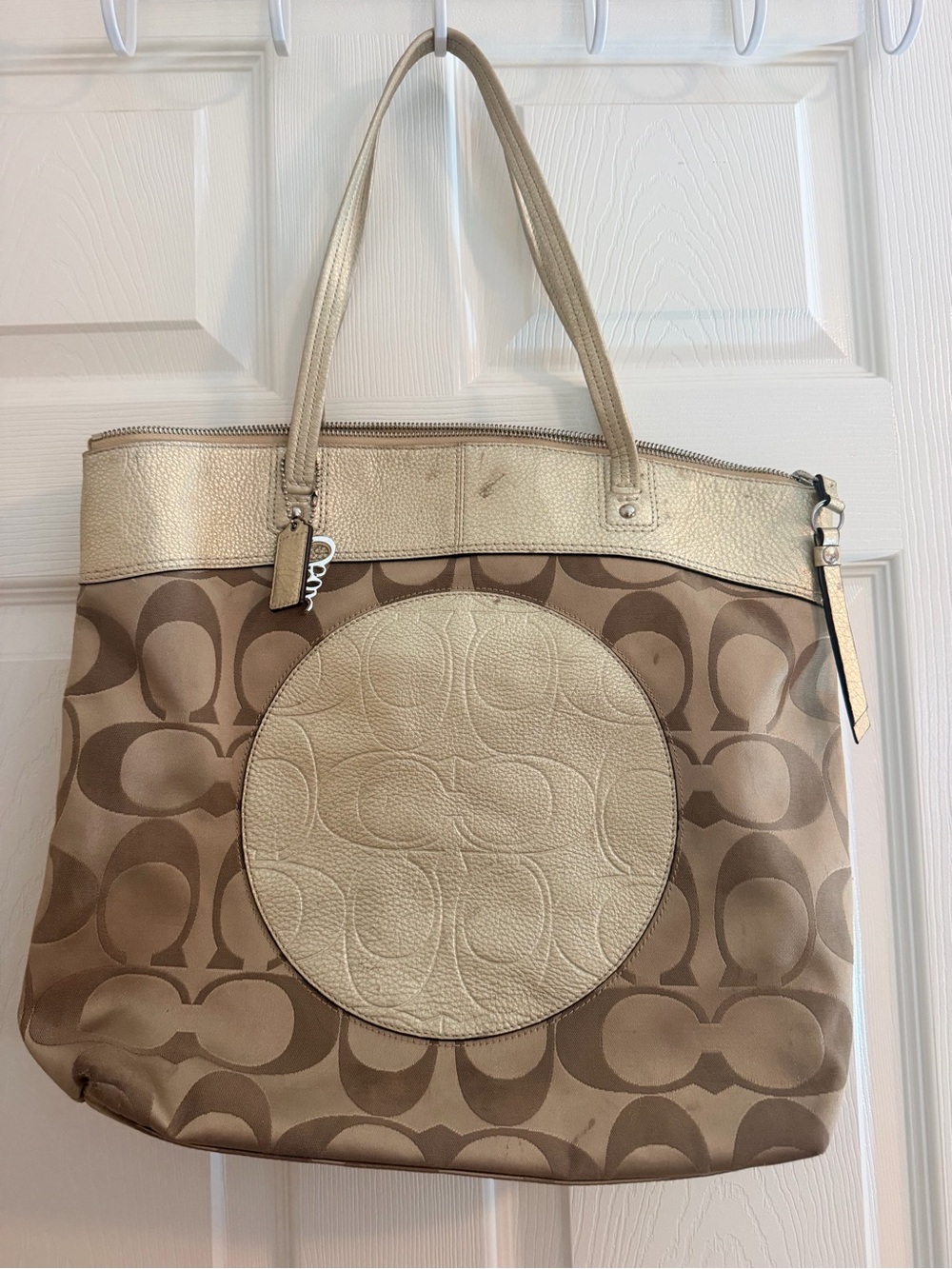 Coach Taupe Signature Canvas Tote with Cream Leather Accent - Picture 10 of 10